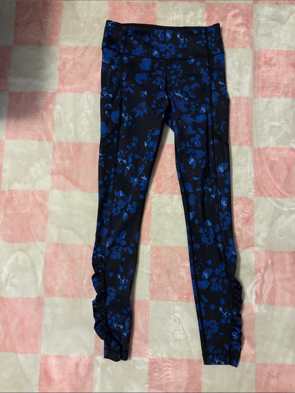 lululemon athletica Black Leggings with Blue Floral Print